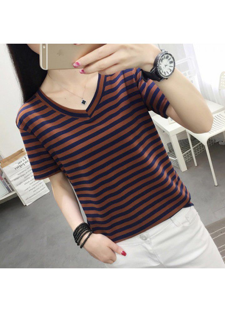 Fattening plus size women's wear 200 Jin fat mm summer wear 2020 new cotton stripe short sleeve T-shirt for women
