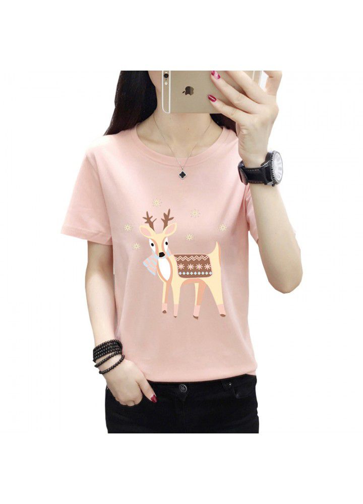 180g no pilling 2021 summer new loose print short sleeve T-shirt women's round neck top