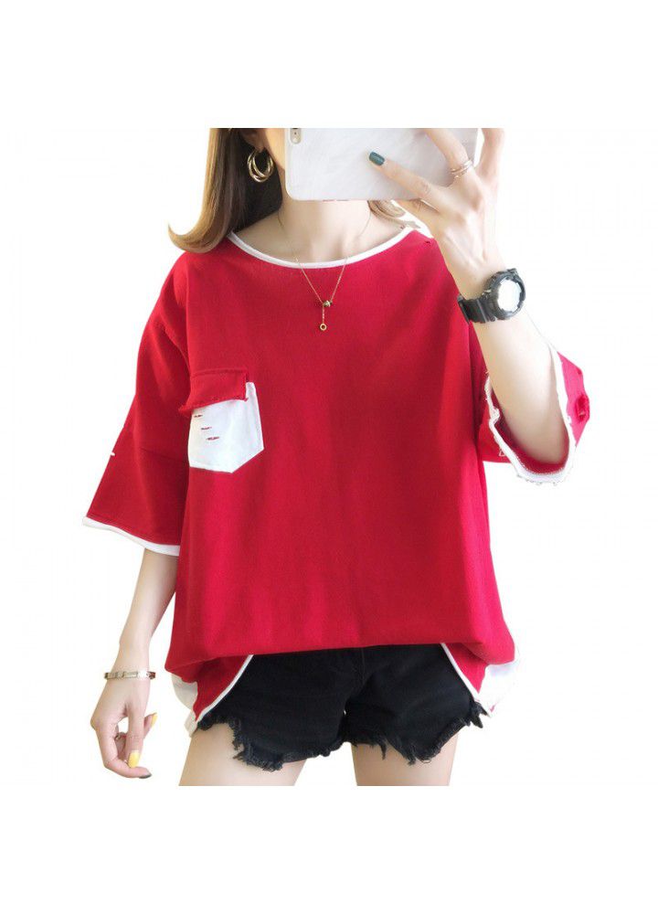 Cotton T-shirt, short sleeve, Korean version, loose and versatile, net red, foreign style, personality, holes, T-shirt, mschf top