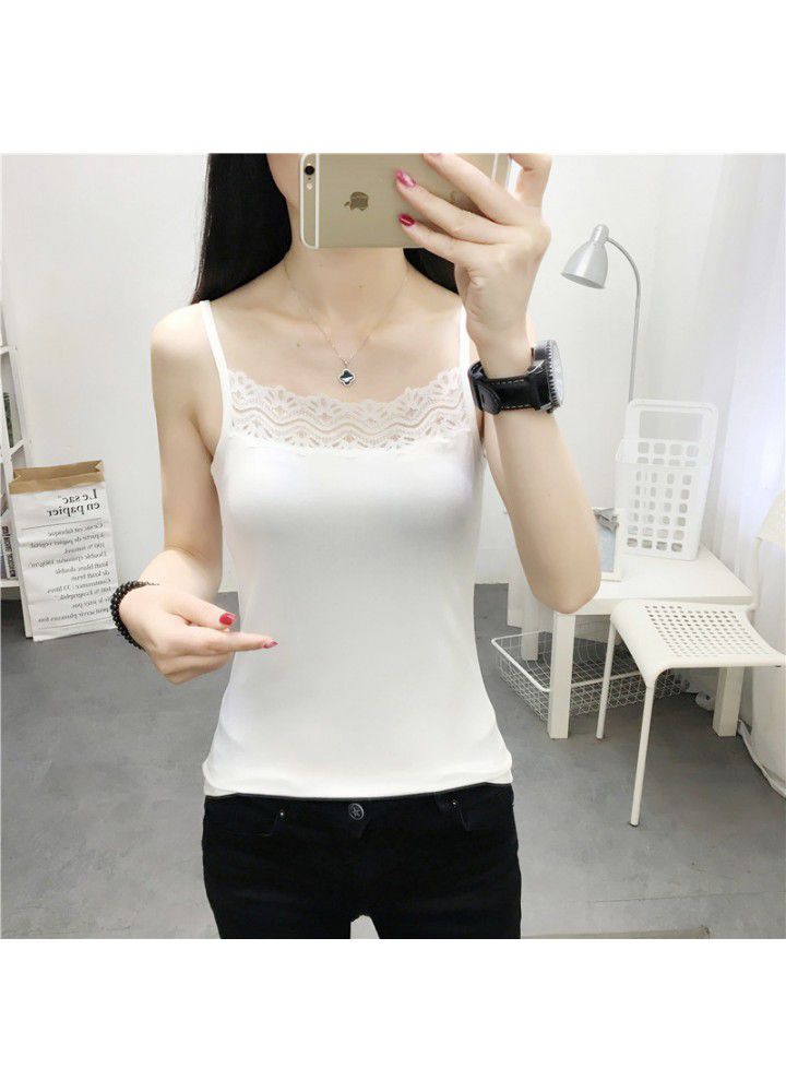 2021 summer new women's lace suspender vest solid color stretch slim body with bottom coat 2021 summer new women's lace suspender vest solid color stretch slim body with bottom coat