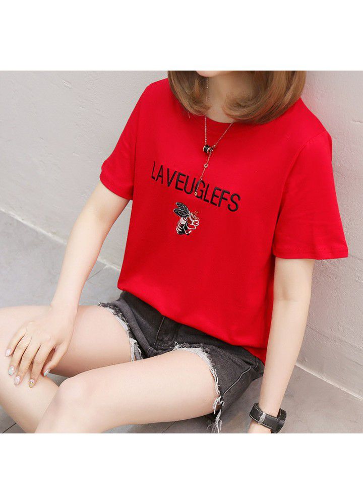 Student cotton short sleeve T-shirt women's embroidered base shirt short summer 2021 new ins fashionable top body