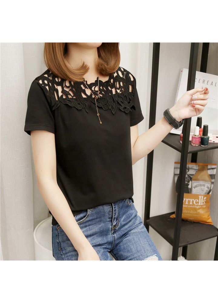 2020 new summer Korean T-shirt short sleeve women's base shirt loose women's solid color base shirt