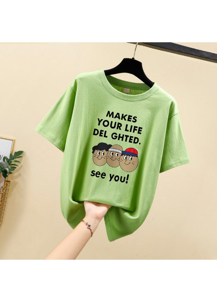 Large size t-shirt female short sleeve cotton loose Korean 2021 new summer student versatile half sleeve clothes