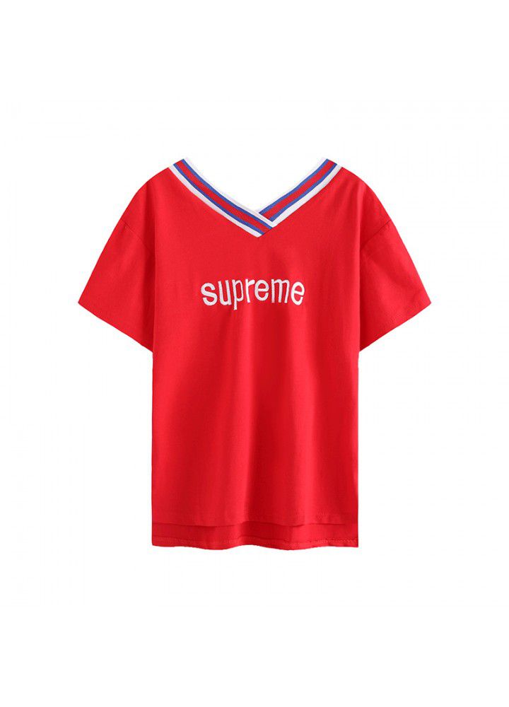 V-neck short sleeve T-shirt women's wear Korean loose summer wear 2021 new Korean student's versatile cotton half sleeve clothes