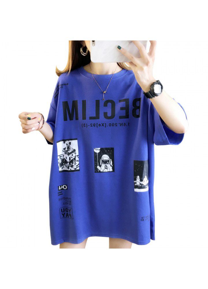 Letter short sleeve T-shirt women's fashion Hong Kong style simple top summer 2021 new half sleeve Korean loose size
