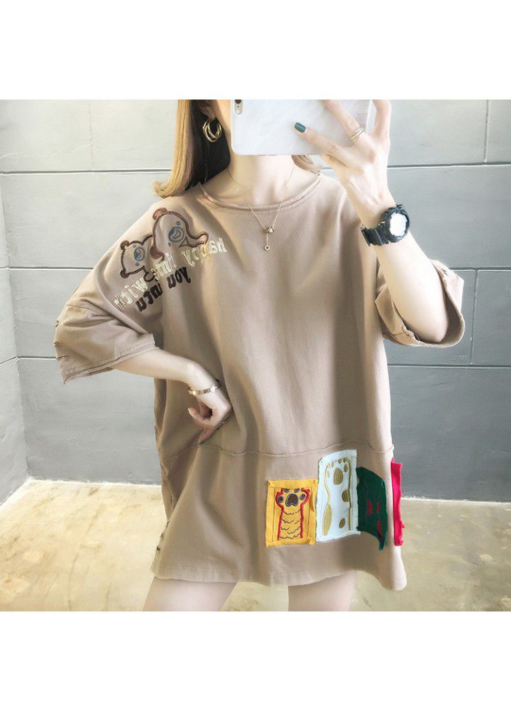 Cotton short sleeve T-shirt women's summer Korean version extra large women's dress fat mm200kg loose plus large fat top