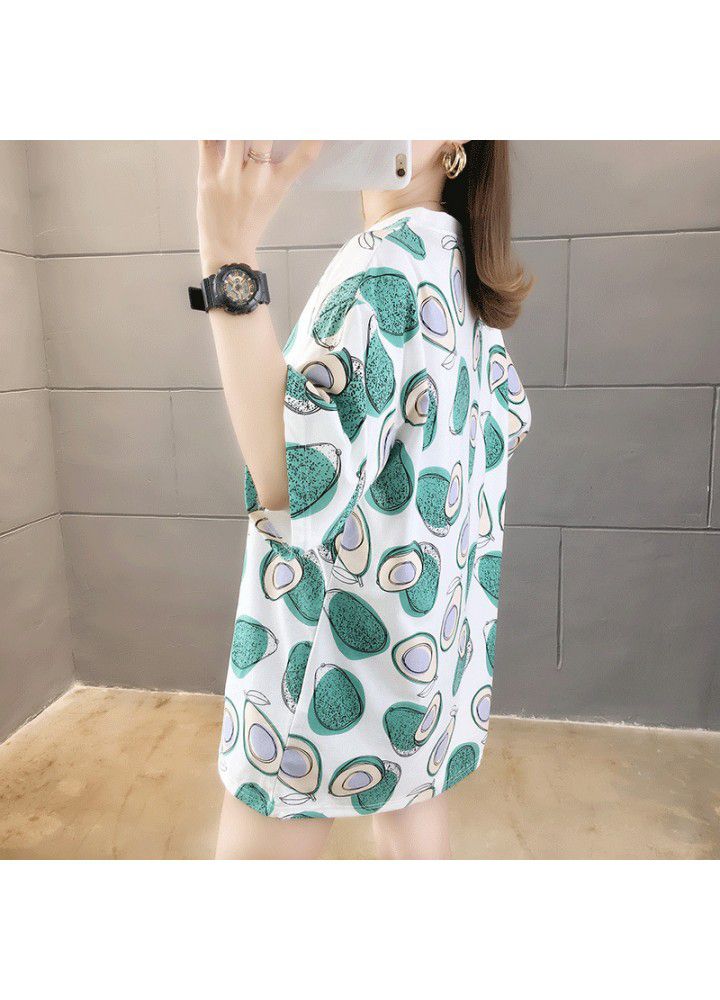 Medium length avocado short sleeve T-shirt women's 2021 summer new loose large versatile half sleeve T-shirt