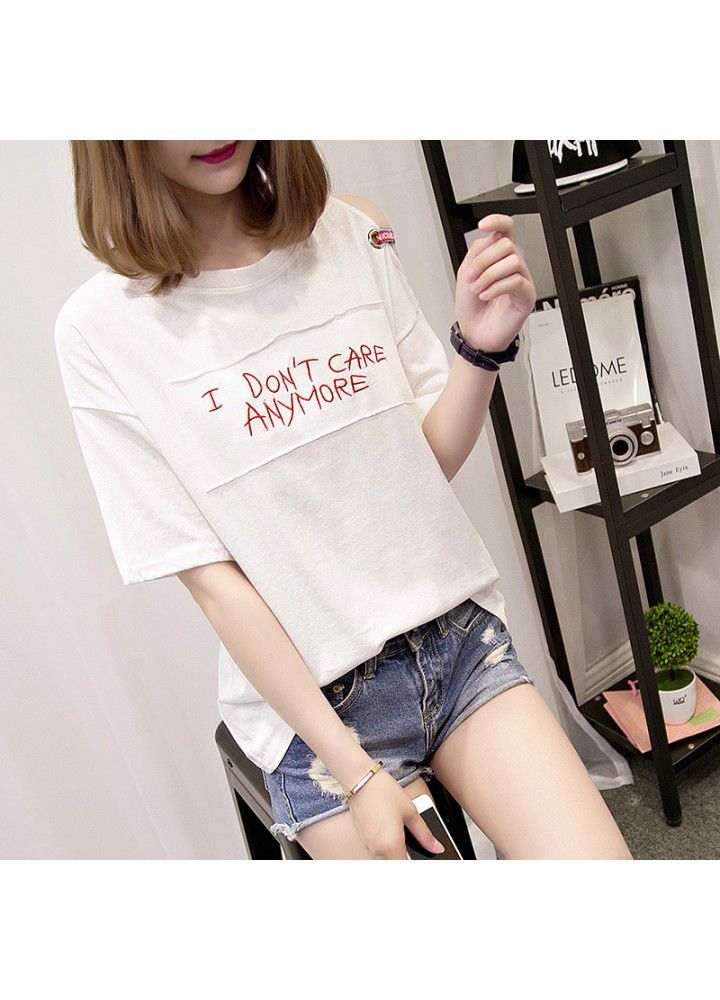 Summer 2021 new off shoulder short sleeve t-shirt female loose cotton Korean student Hong Kong Style ins half sleeve large size top