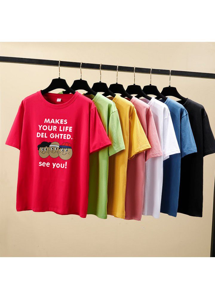 Large size t-shirt female short sleeve cotton loose Korean 2021 new summer student versatile half sleeve clothes
