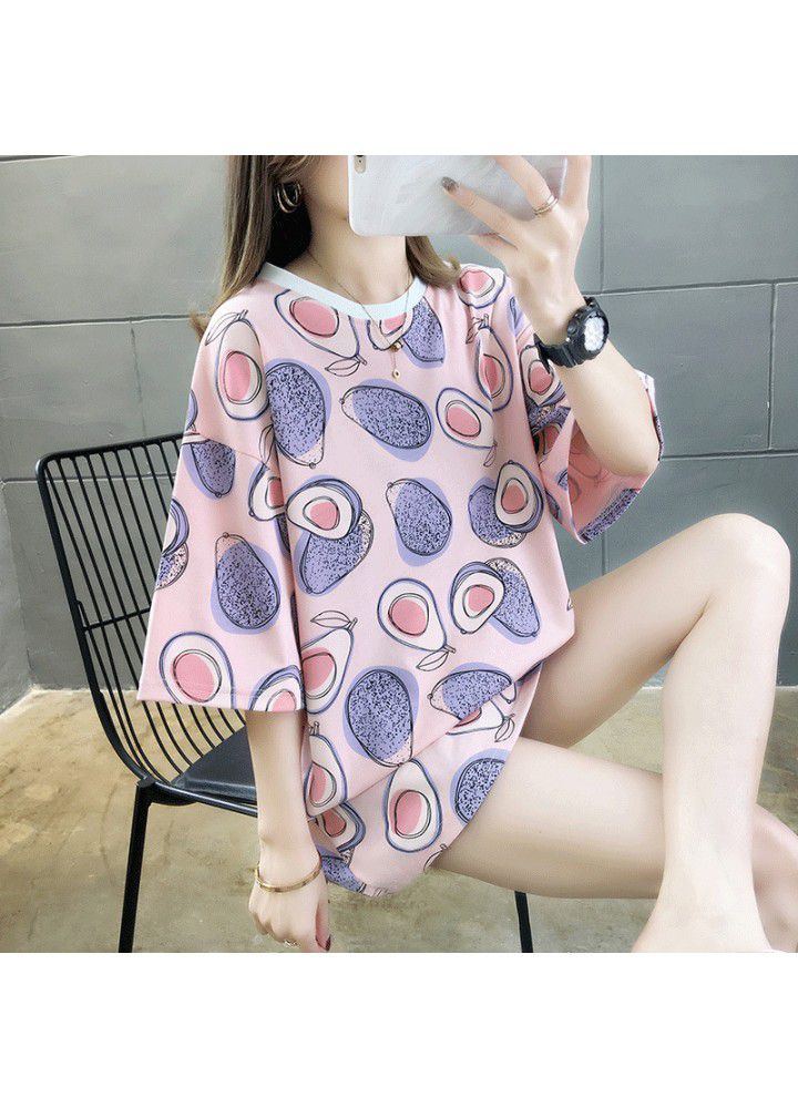 Medium length avocado short sleeve T-shirt women's 2021 summer new loose large versatile half sleeve T-shirt