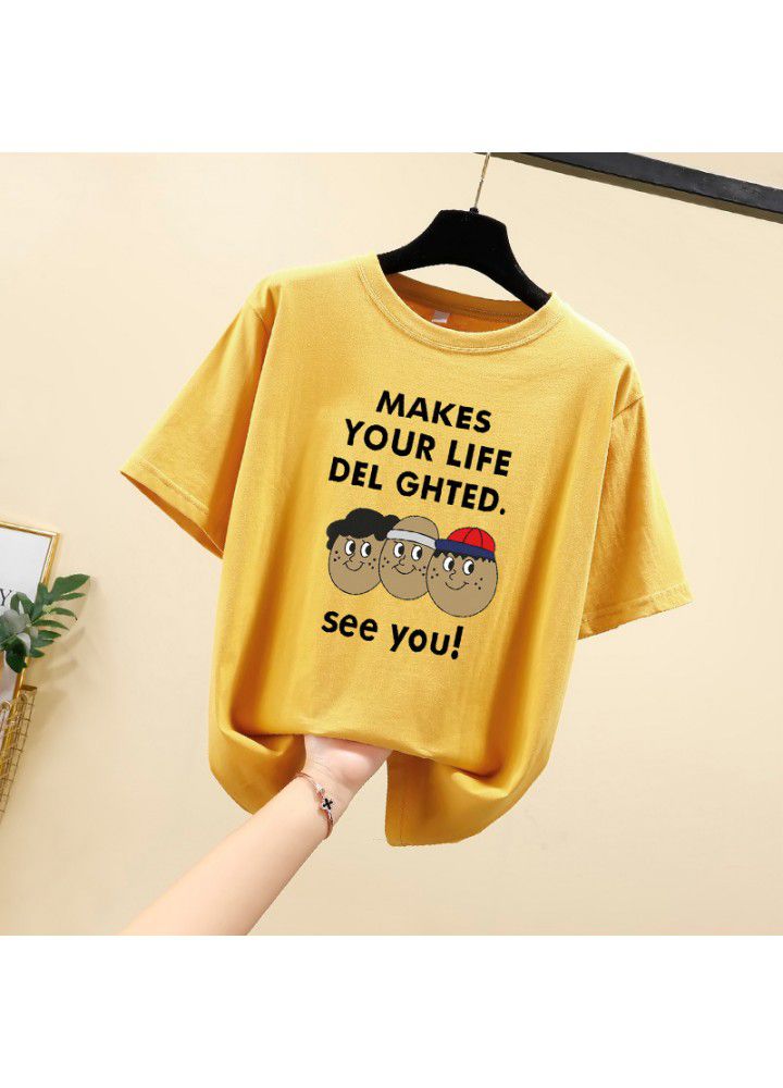 Large size t-shirt female short sleeve cotton loose Korean 2021 new summer student versatile half sleeve clothes