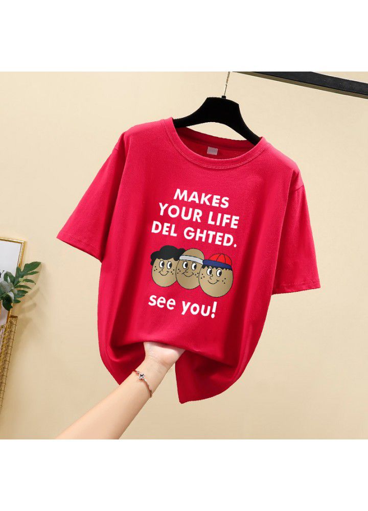 Large size t-shirt female short sleeve cotton loose Korean 2021 new summer student versatile half sleeve clothes