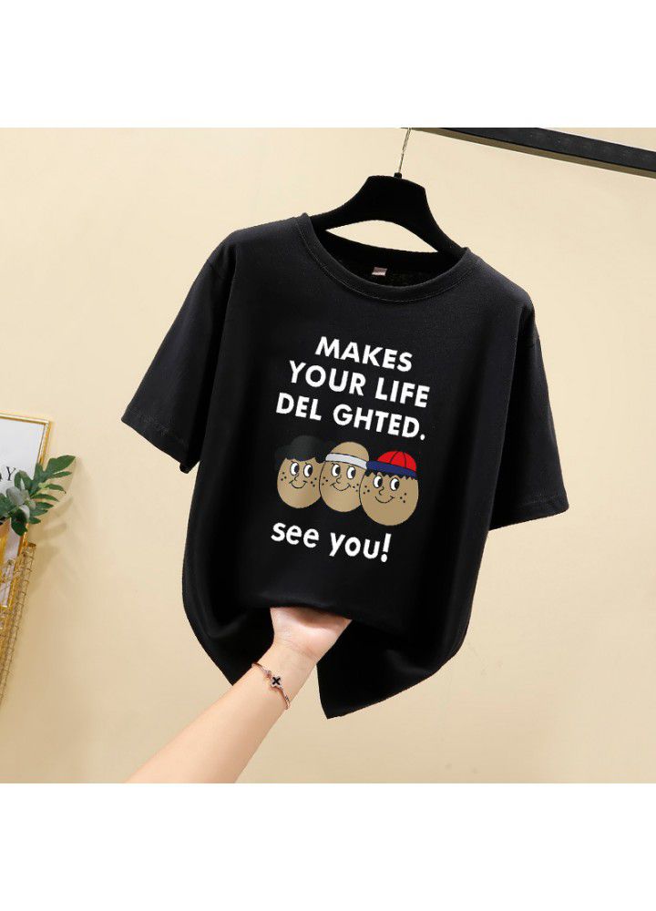 Large size t-shirt female short sleeve cotton loose Korean 2021 new summer student versatile half sleeve clothes