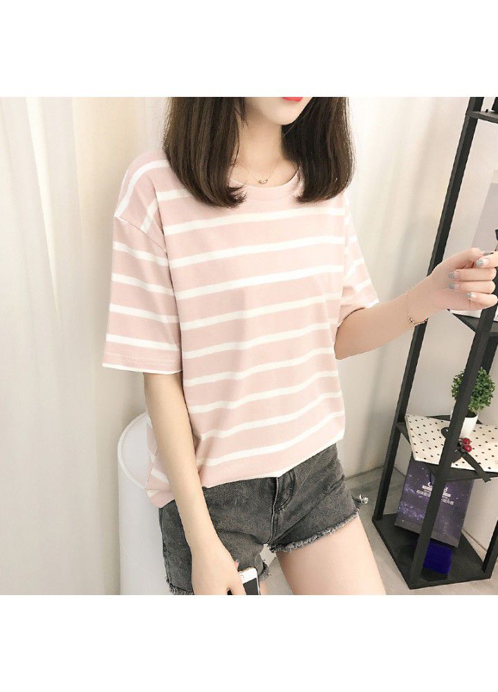 Striped short sleeve women 2020 new summer Korean loose cotton top clothes versatile student half sleeve T-shirt