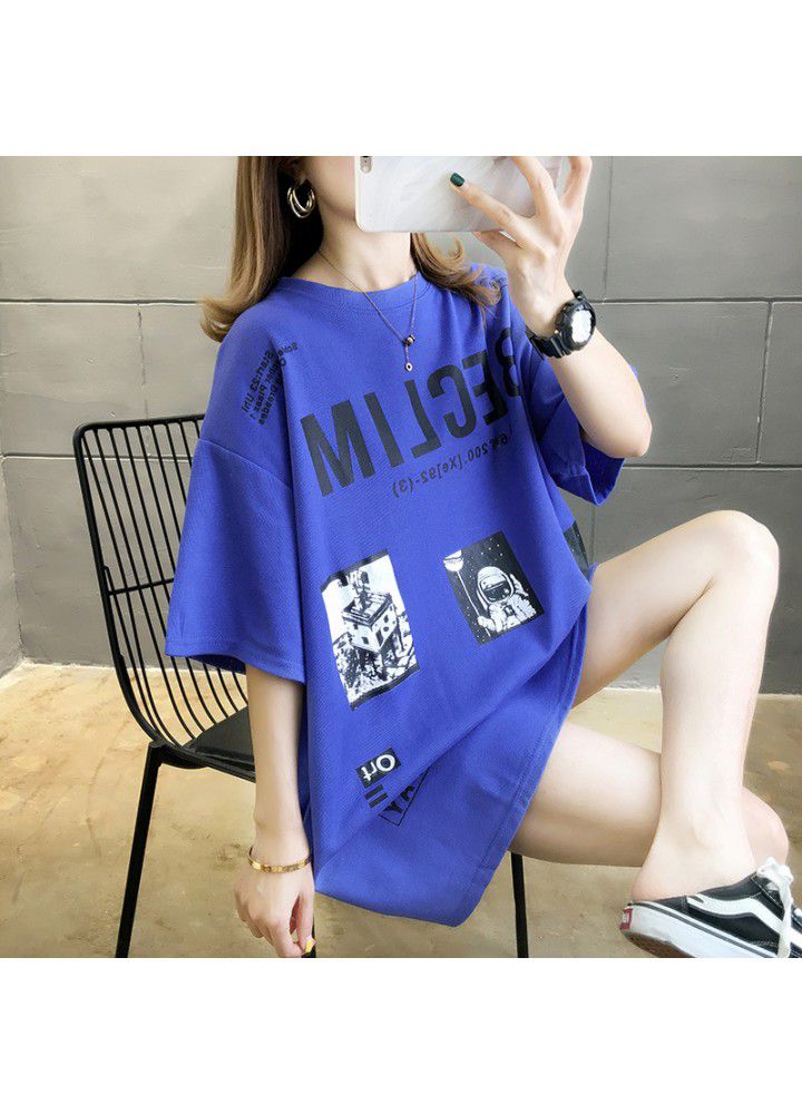 Letter short sleeve T-shirt women's fashion Hong Kong style simple top summer 2021 new half sleeve Korean loose size