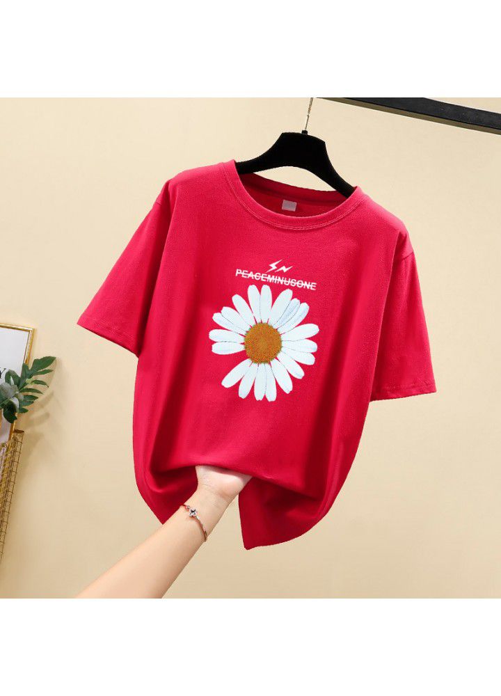 2021 summer new large short sleeve women's 200kg Korean loose round neck T-shirt fat mm slightly fat printed top