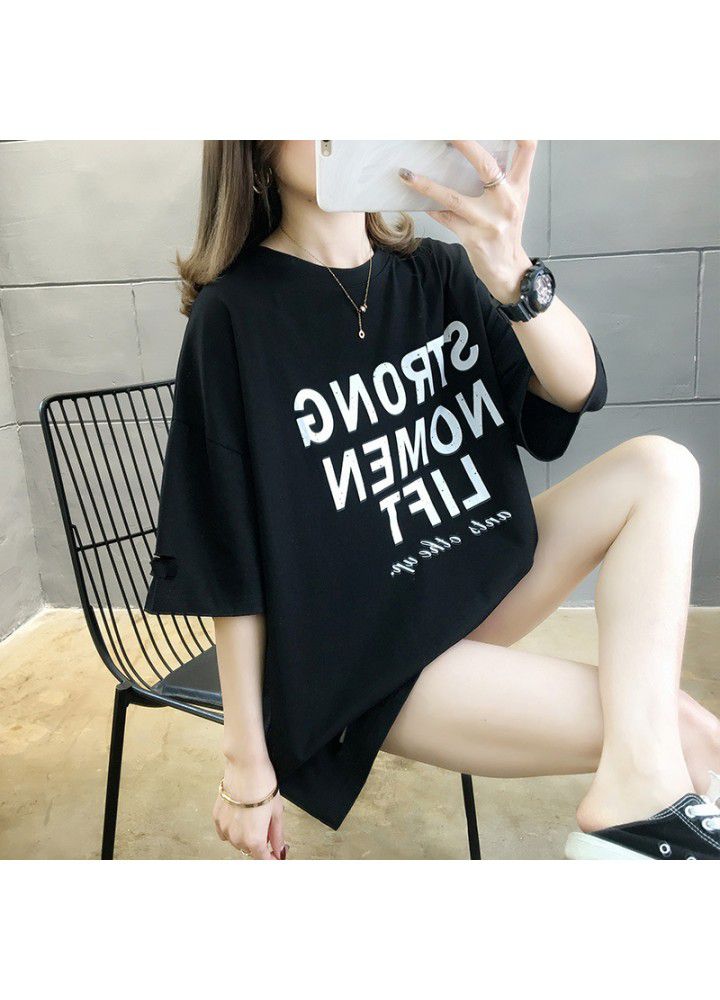 Loose large short sleeve T-shirt women's wear spring and summer 2021 new Korean version net red ins fashion mid long foreign style top women's wear