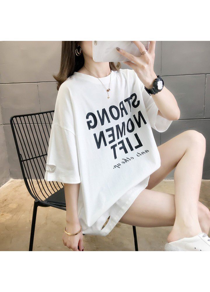 Loose large short sleeve T-shirt women's wear spring and summer 2021 new Korean version net red ins fashion mid long foreign style top women's wear