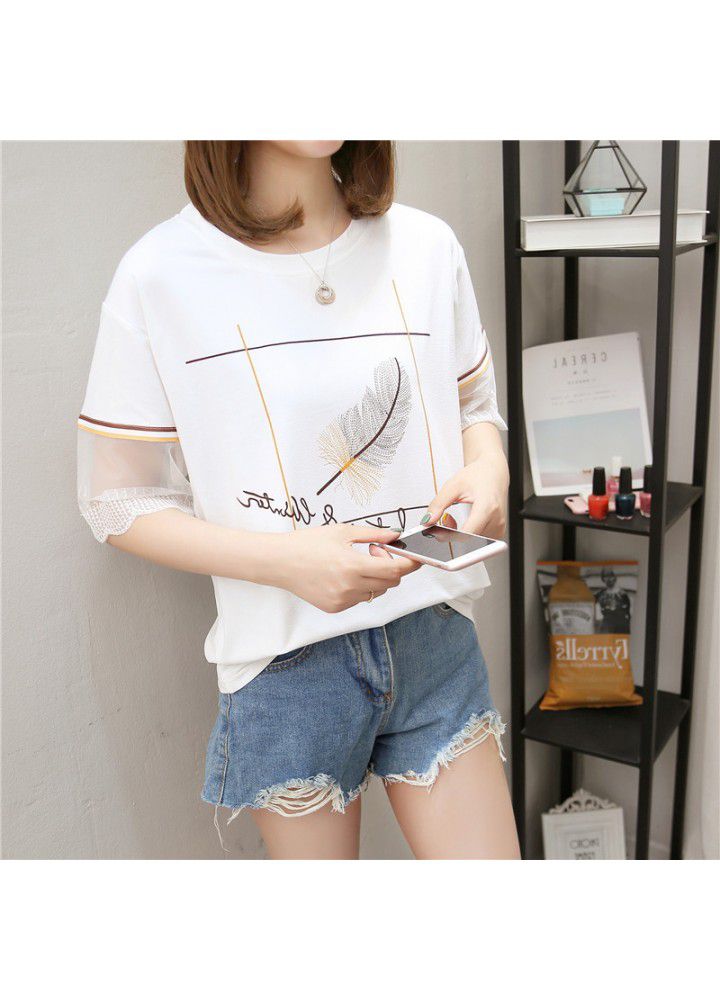 2020 new top and bottom coat Korean women's fashion summer half sleeve white loose short sleeve T-shirt