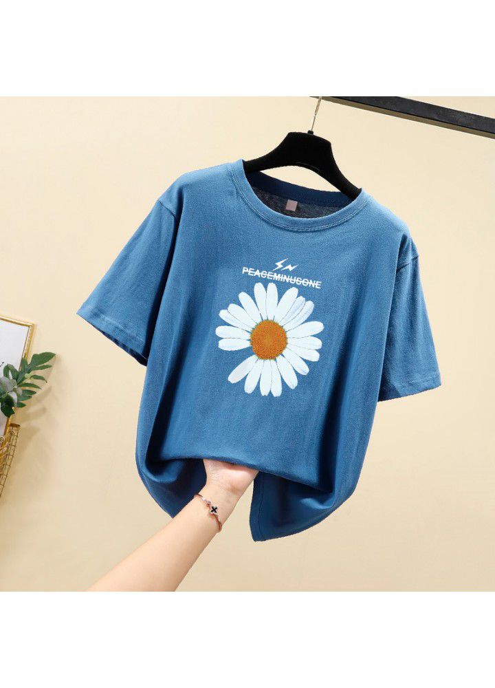 2021 summer new large short sleeve women's 200kg Korean loose round neck T-shirt fat mm slightly fat printed top