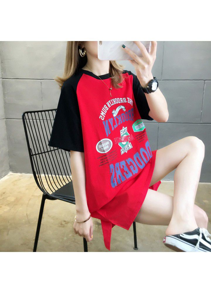 Summer 2021 new T-shirt, female short sleeve, fashion net, red, Korean, loose, medium and long style, Hong Kong style, simple clothes