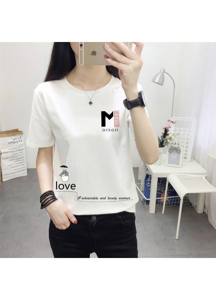 180g no pilling 2021 summer new loose print short sleeve T-shirt women's round neck top