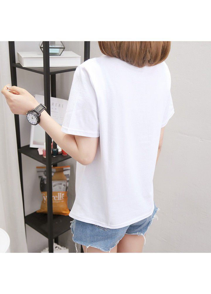 Student cotton short sleeve T-shirt women's embroidered base shirt short summer 2021 new ins fashionable top body