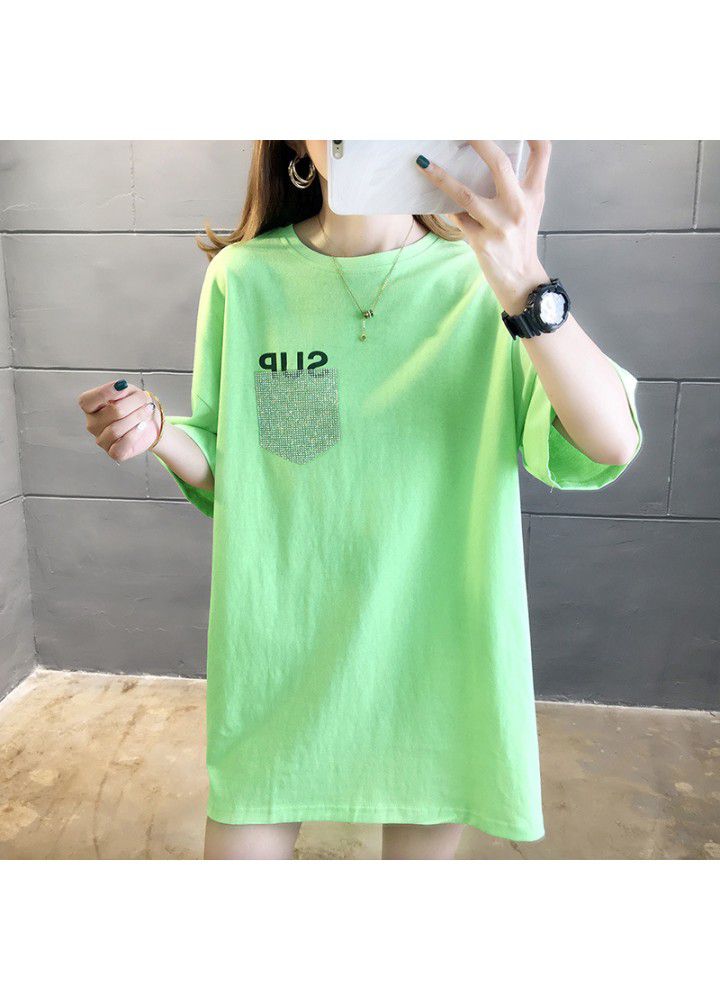 Spring and summer mid long short sleeve T-shirt women's 2021 new Korean loose student versatile half sleeve T-shirt
