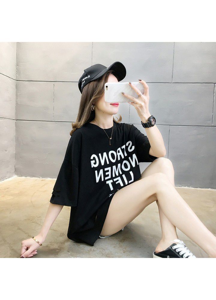 Loose large short sleeve T-shirt women's wear spring and summer 2021 new Korean version net red ins fashion mid long foreign style top women's wear