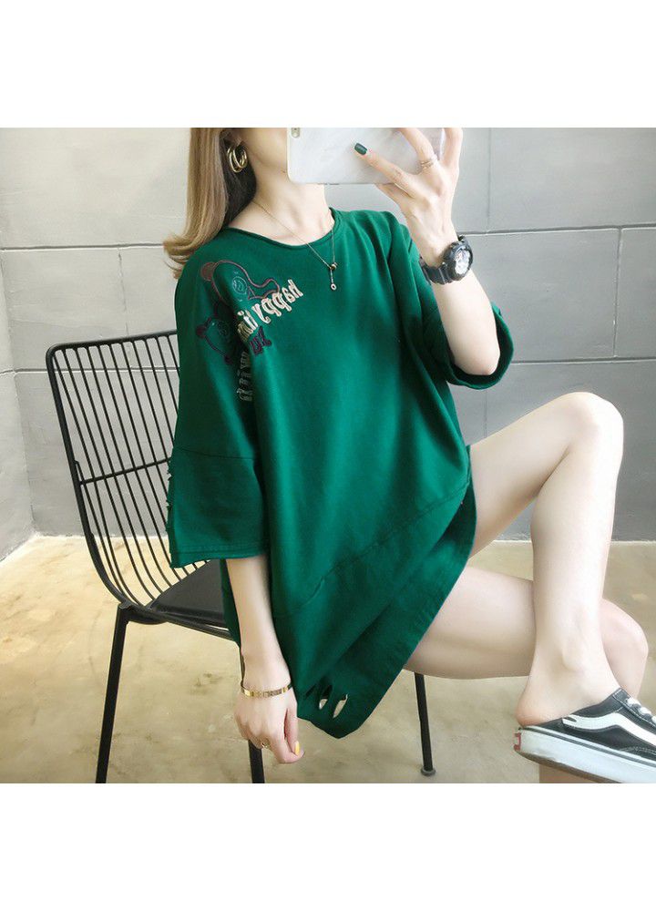 Cotton short sleeve T-shirt women's summer Korean version extra large women's dress fat mm200kg loose plus large fat top