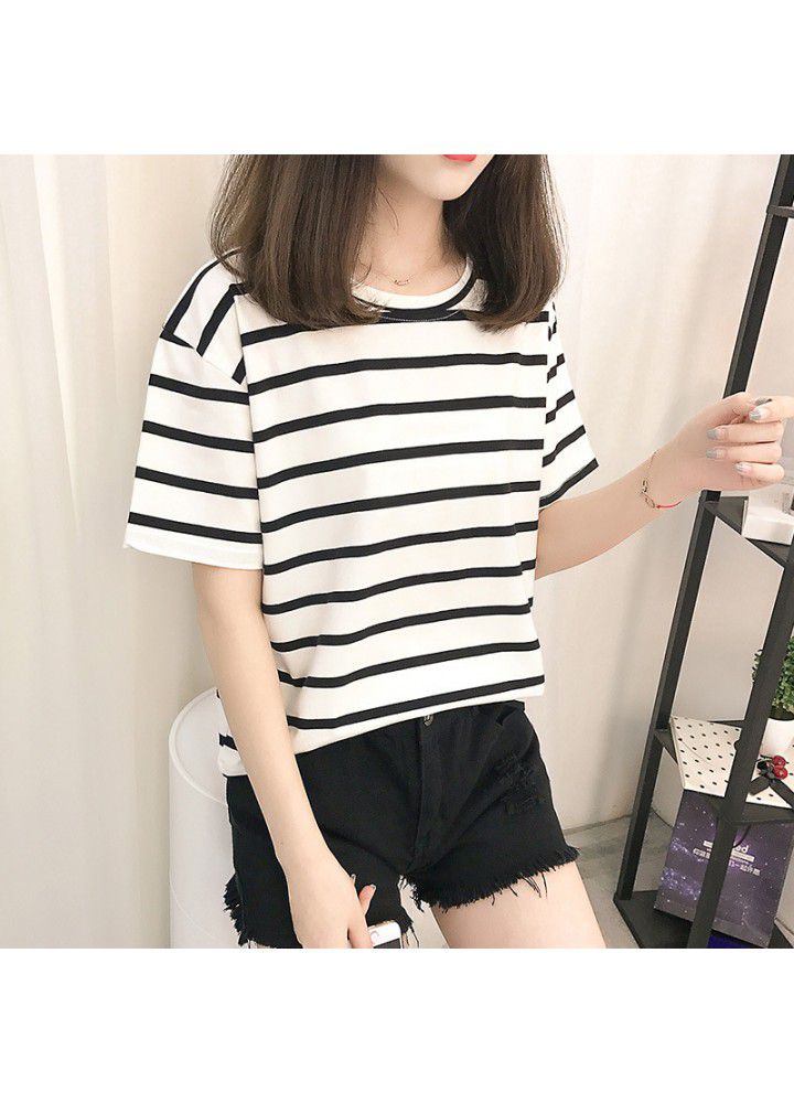 Striped short sleeve women 2020 new summer Korean loose cotton top clothes versatile student half sleeve T-shirt