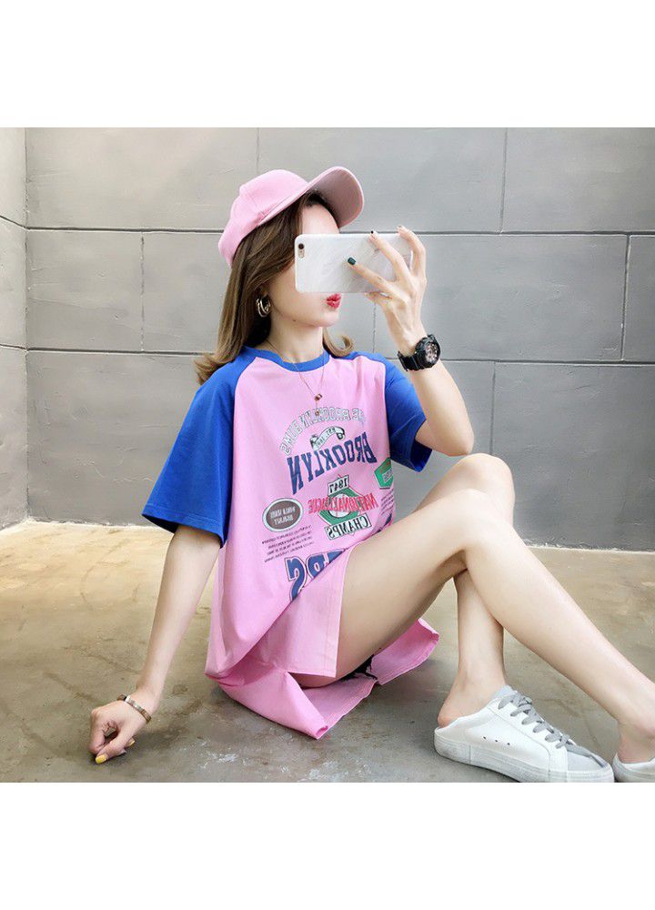 Summer 2021 new T-shirt, female short sleeve, fashion net, red, Korean, loose, medium and long style, Hong Kong style, simple clothes