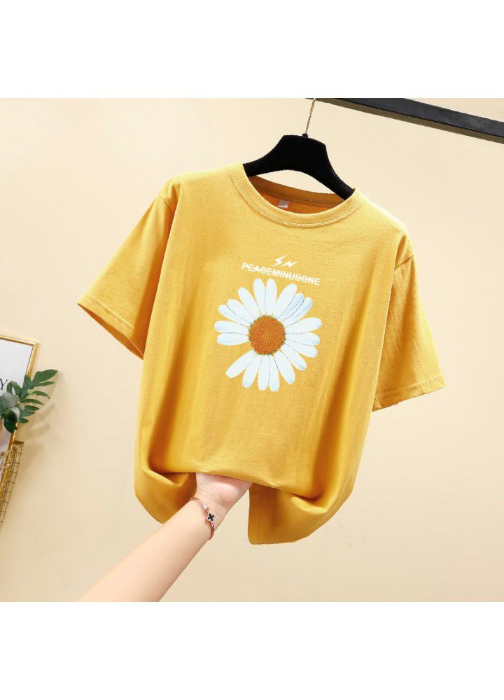 2021 summer new large short sleeve women's 200kg Korean loose round neck T-shirt fat mm slightly fat printed top