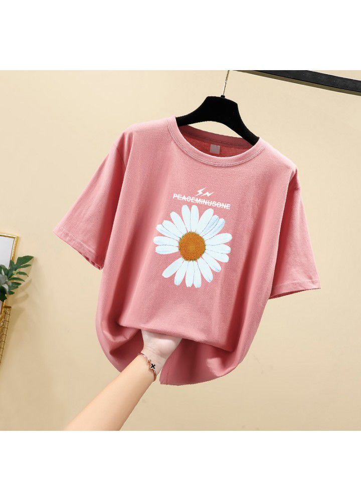 2021 summer new large short sleeve women's 200kg Korean loose round neck T-shirt fat mm slightly fat printed top