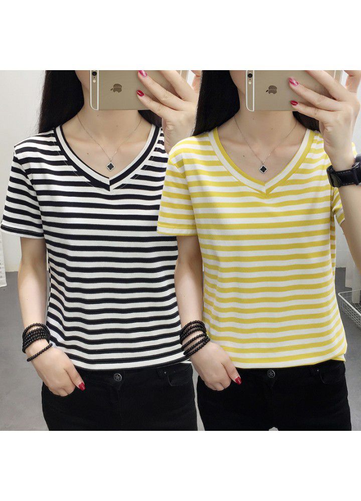 Fattening plus size women's wear 200 Jin fat mm summer wear 2020 new cotton stripe short sleeve T-shirt for women