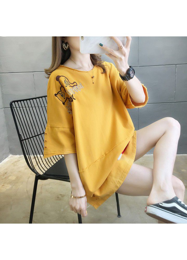 Cotton short sleeve T-shirt women's summer Korean version extra large women's dress fat mm200kg loose plus large fat top