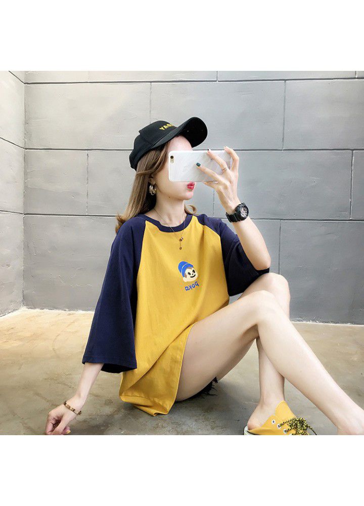 Ins stitching smart short sleeve T-shirt women's niche summer 2021 new loose and versatile cartoon CEC top T-shirt fashion