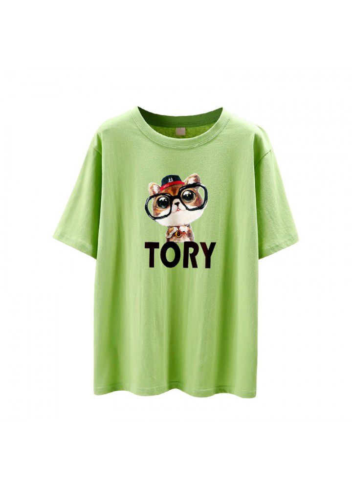 Cotton short sleeve T-shirt women loose fat mm summer Korean student size versatile cartoon half sleeve clothes