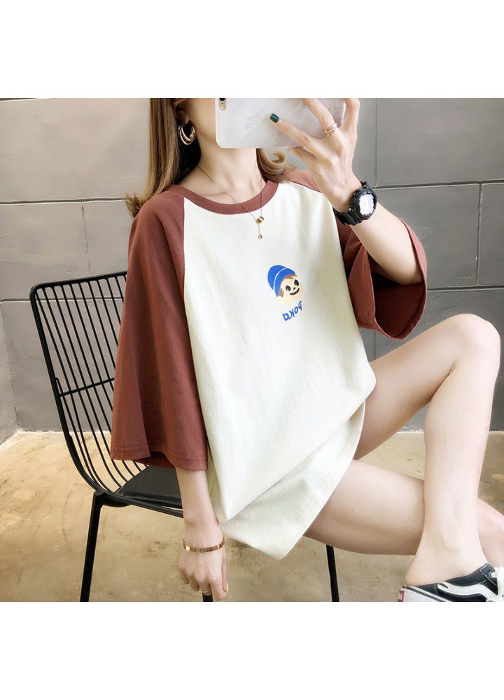 Ins stitching smart short sleeve T-shirt women's niche summer 2021 new loose and versatile cartoon CEC top T-shirt fashion