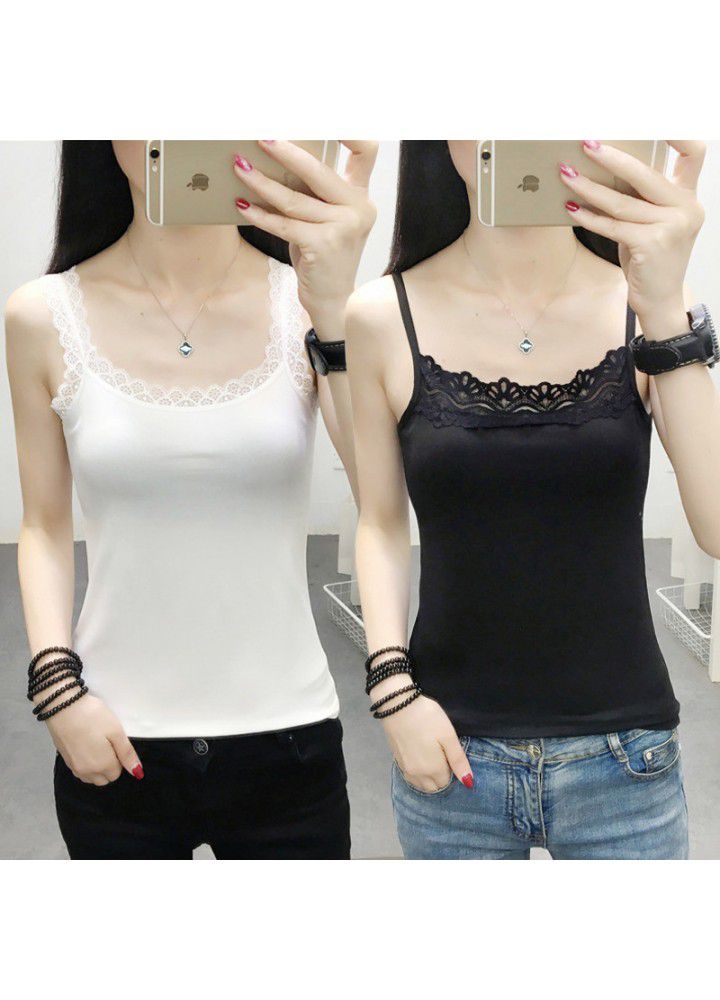 2021 summer new women's lace suspender vest solid color stretch slim body with bottom coat 2021 summer new women's lace suspender vest solid color stretch slim body with bottom coat