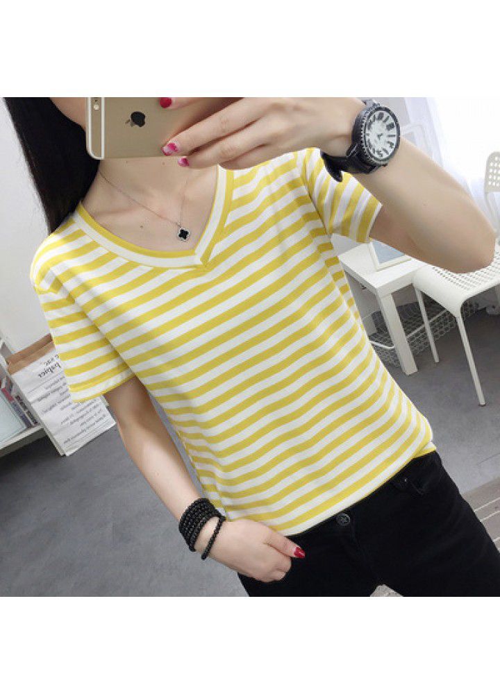 Fattening plus size women's wear 200 Jin fat mm summer wear 2020 new cotton stripe short sleeve T-shirt for women