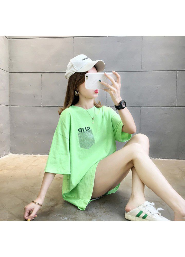 Spring and summer mid long short sleeve T-shirt women's 2021 new Korean loose student versatile half sleeve T-shirt