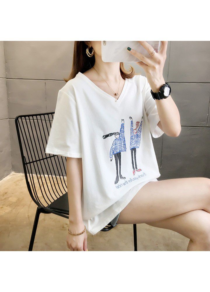 Net red thin short sleeve T-shirt women's summer 2021 new black blouse loose and versatile Korean half sleeve V-neck top