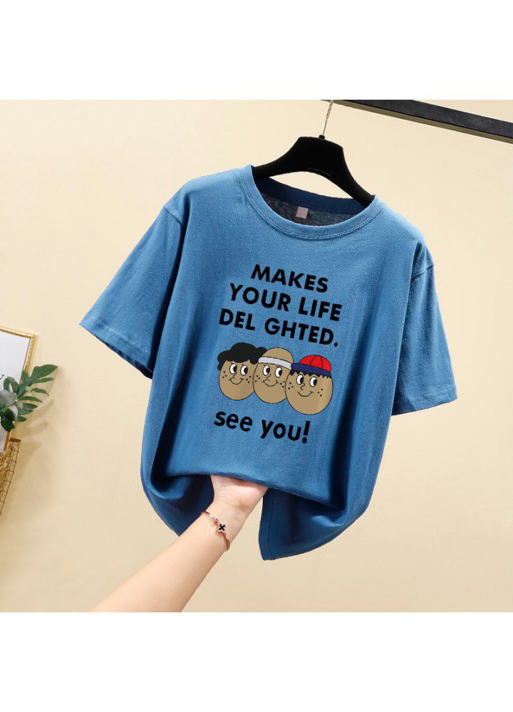 Large size t-shirt female short sleeve cotton loose Korean 2021 new summer student versatile half sleeve clothes