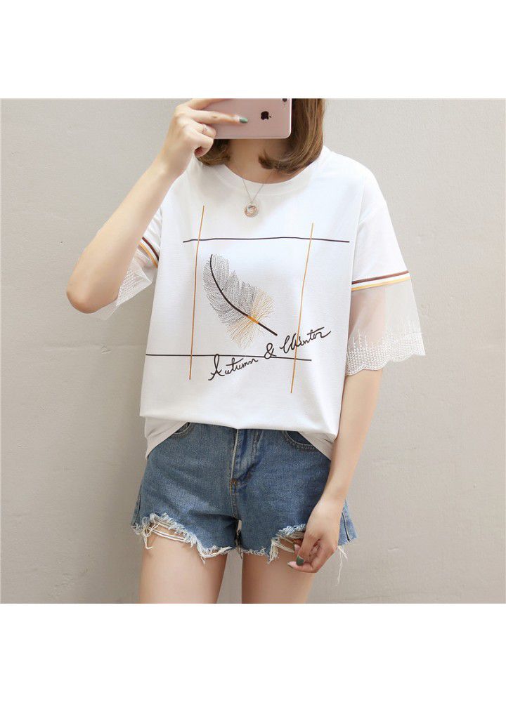2020 new top and bottom coat Korean women's fashion summer half sleeve white loose short sleeve T-shirt