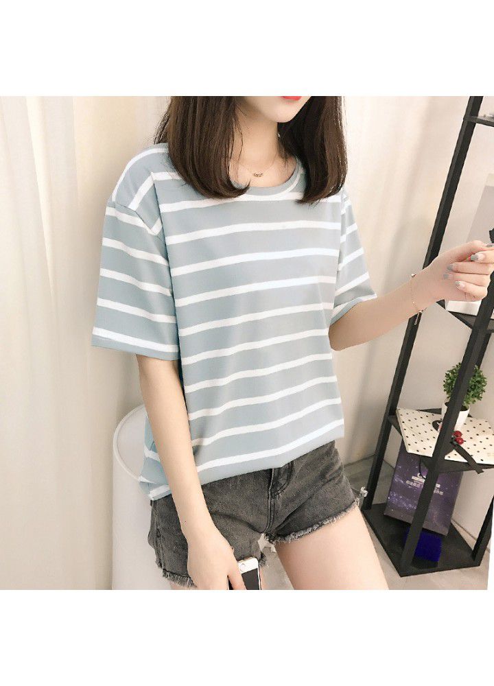 Striped short sleeve women 2020 new summer Korean loose cotton top clothes versatile student half sleeve T-shirt