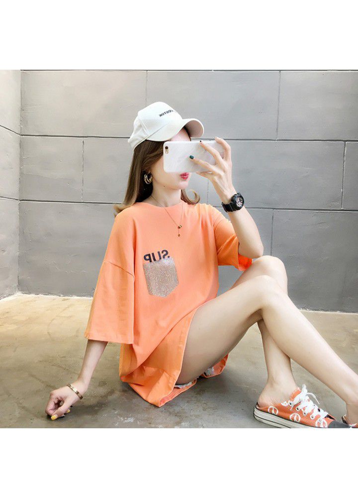 Spring and summer mid long short sleeve T-shirt women's 2021 new Korean loose student versatile half sleeve T-shirt