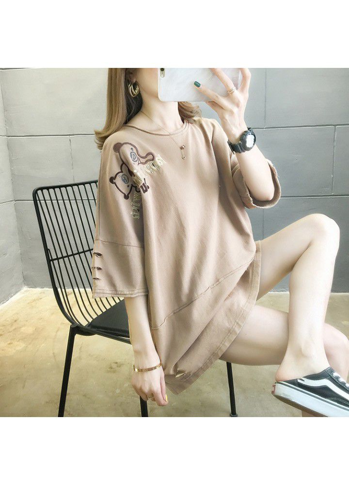 Cotton short sleeve T-shirt women's summer Korean version extra large women's dress fat mm200kg loose plus large fat top