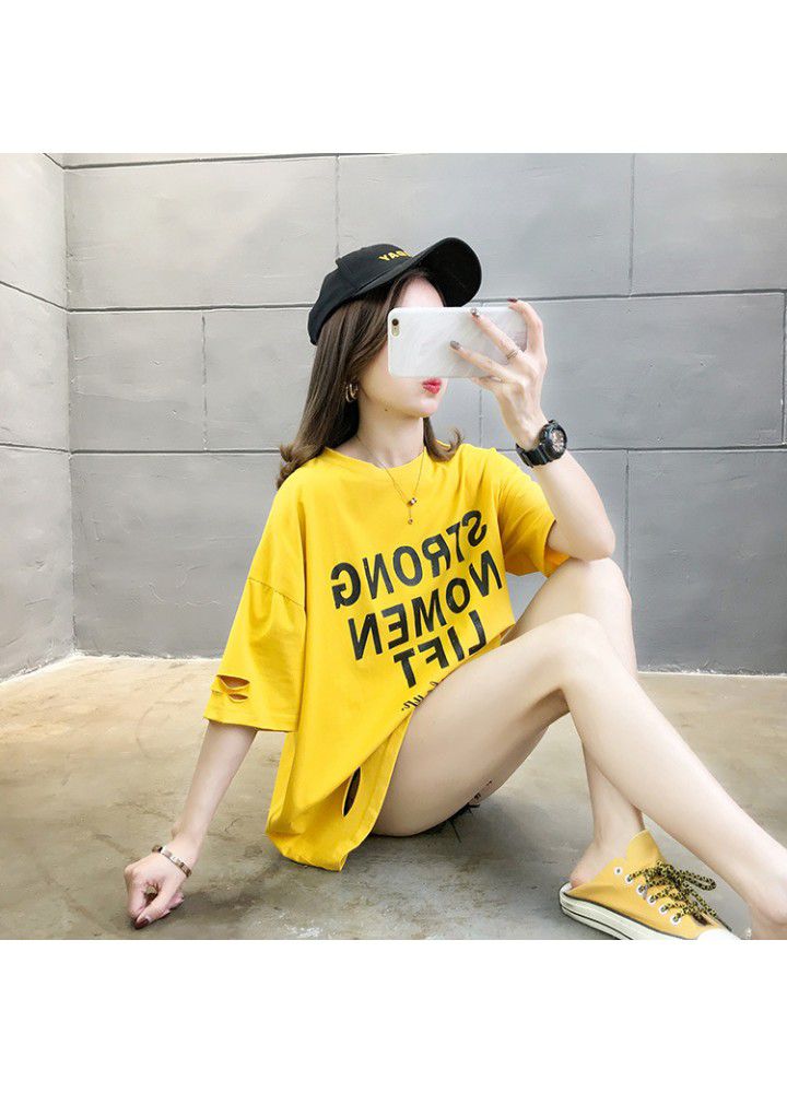 Loose large short sleeve T-shirt women's wear spring and summer 2021 new Korean version net red ins fashion mid long foreign style top women's wear