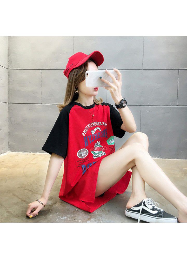 Summer 2021 new T-shirt, female short sleeve, fashion net, red, Korean, loose, medium and long style, Hong Kong style, simple clothes